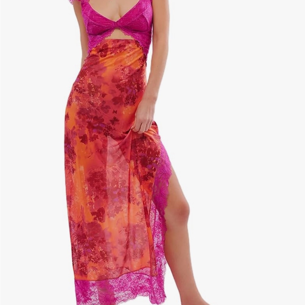 COPY - Pink and Red Lace Cutout Dress Free People Like M/L